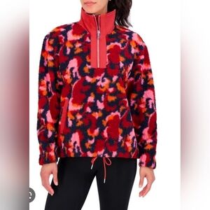 NWOT SAGE Collective Women's Red Faux Shearling Pullover Quarter Zip Sz L